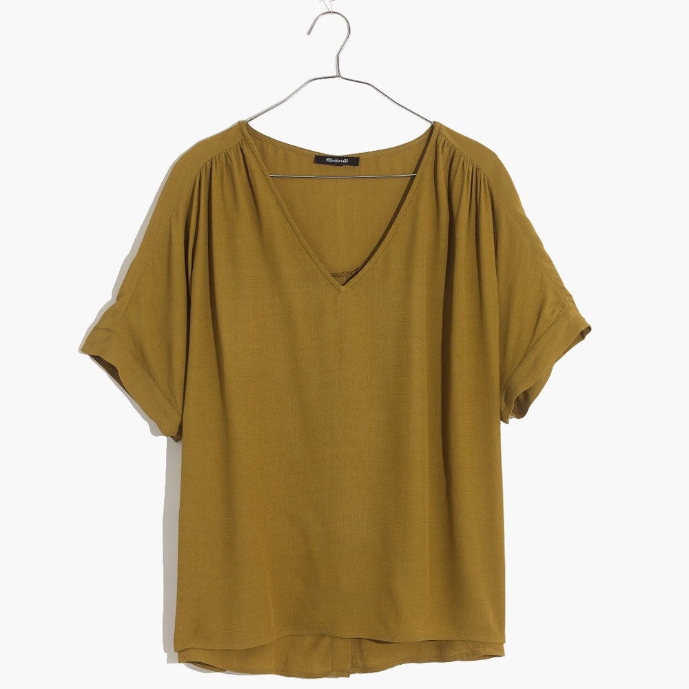 Madewell Drapey V-Neck Button-Back Top in Green